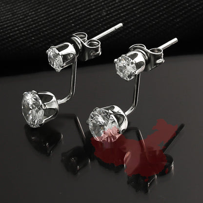 Zircon L-shaped Stud Earrings Titanium Steel Fashion