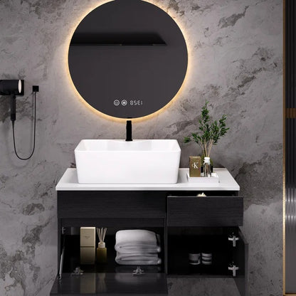 US Local 31.5 Inches Wall Mounted Single Bathroom Vanity With Engineered Stone Top