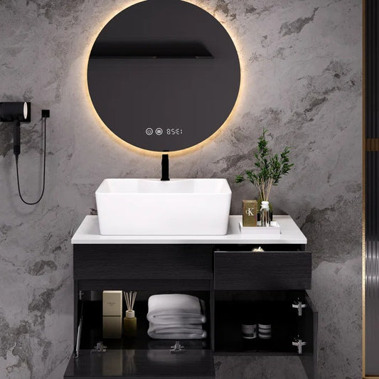 US Local 31.5 Inches Wall Mounted Single Bathroom Vanity With Engineered Stone Top