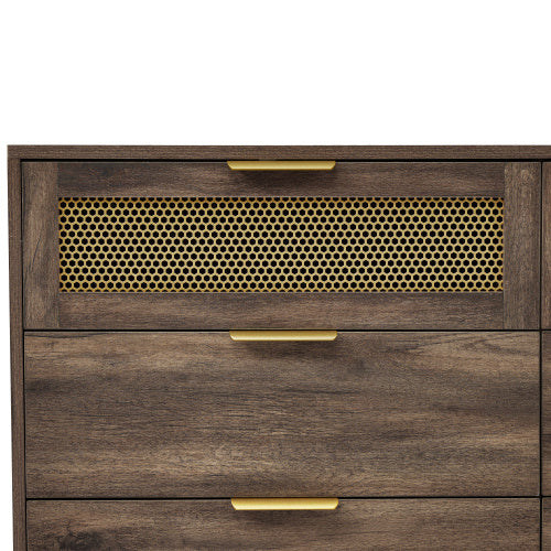 UK Local Sideboard Cabinet Dresser With 6 Drawers, Metal Handles Dresser, Multipurpose Cabinet For Hallway, Bedroom, Living Room, And Children's Room.120 X 40 X 76 Cm, Dark Brown