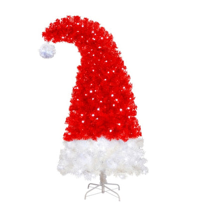 US Local 6FT Artificial Christmas Tree With LED Light, Santa's Hat Shape Artificial Whimsical Xmas Tree With 1050 Tip, Curved Xmax Tree