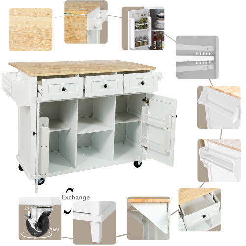 US Local Kitchen Trolley With Rubberwood Folding Leaf Countertops
