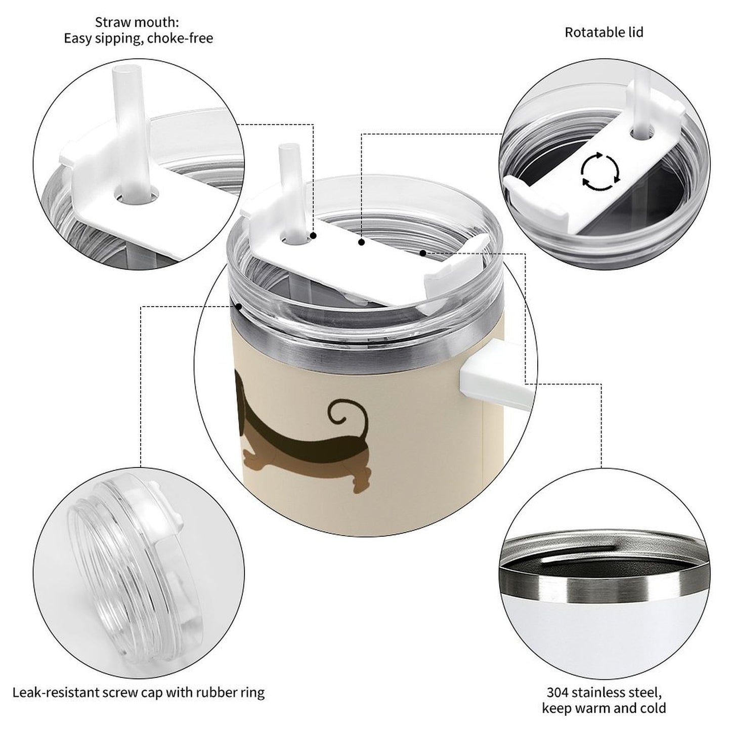 PHDT00352 POD US Local Tumbler 40 oz Large Capacity Car Cup Dachshund, Brown, Pet Dog