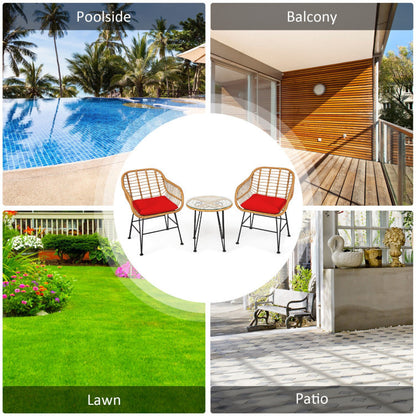 US Local 3 Pieces Rattan Furniture Set With Cushioned Chair Table