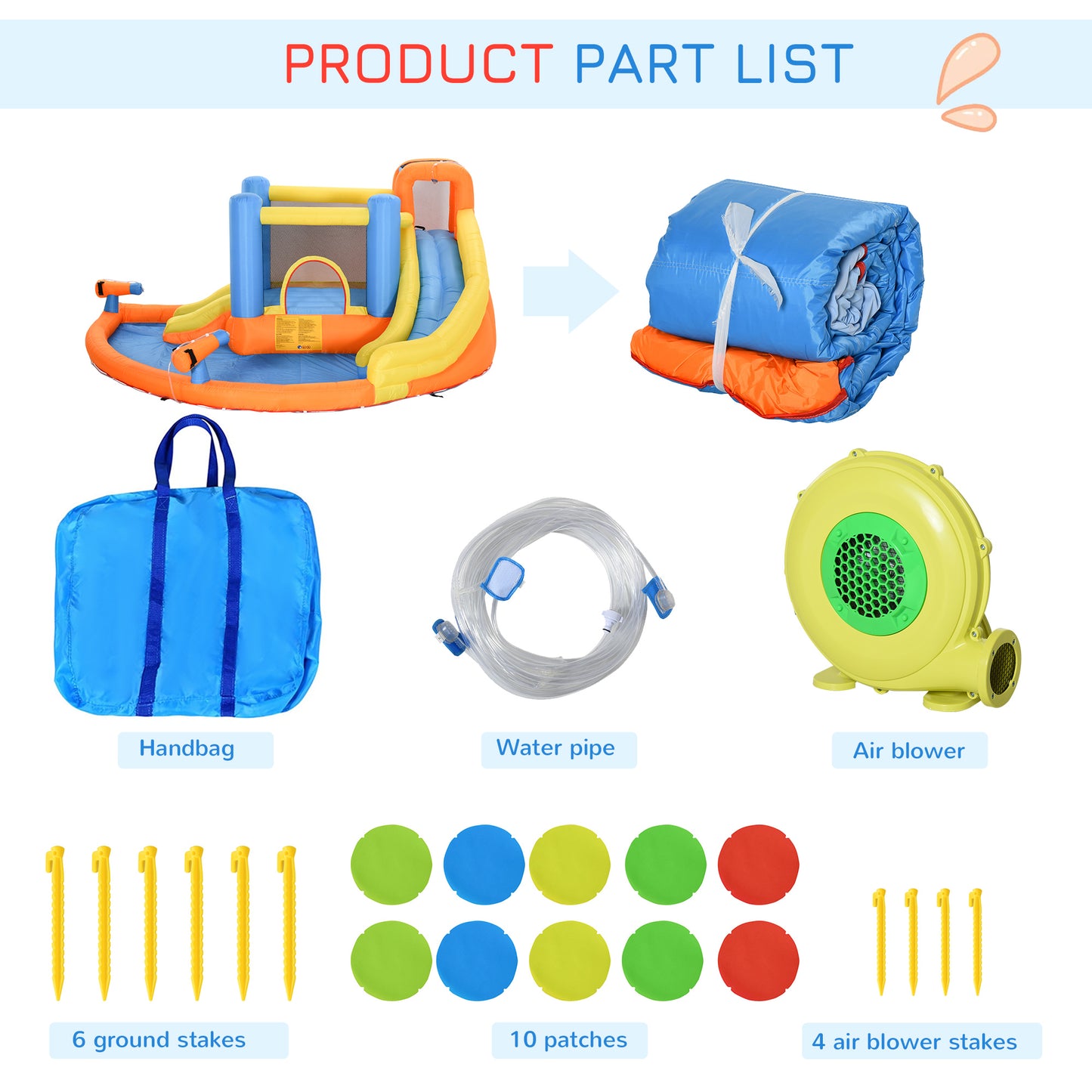 US Local 5-in-1 Kids Inflatable Bounce House Jumping Castle with Water Pool