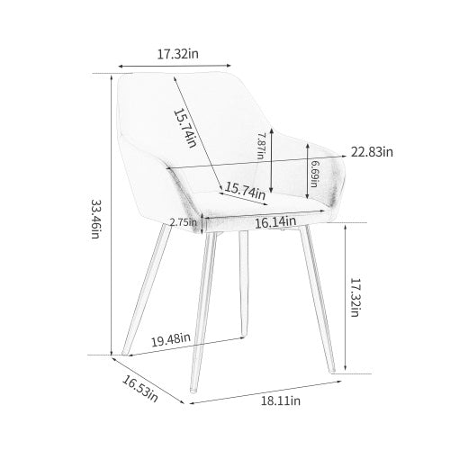 US Local Leisure Modern Living Dining Room Accent Arm Chairs Club Guest With Strong Black Metal Legs, Set Of 2, TEDDY Fabric Beige