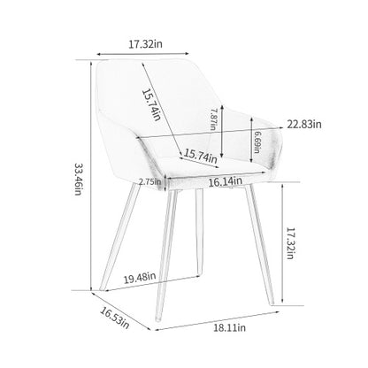 US Local Leisure Modern Living Dining Room Accent Arm Chairs Club Guest With Strong Black Metal Legs, Set Of 2, TEDDY Fabric Beige