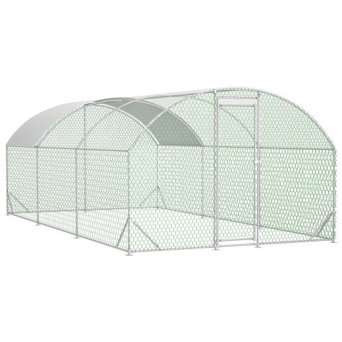 US Local Large Chicken Coop Metal Chicken Run With Waterproof And Anti-UV Cover, Dome Shaped Walk-in Fence Cage Hen House For Outdoor And Yard Farm Use, 1 Tube Diameter, 9.84 X 19.68 X 6.56