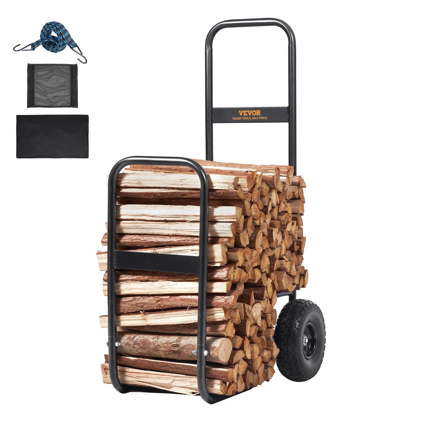 US Local Firewood Log Cart, 250 Lbs Capacity, Outdoor And Indoor Wood Rack Storage Mover With PU Wheels  Waterproof Cloth, Heavy Duty Steel Dolly Hauler, Firewood Carrier For Fireplace, Fire Pit, Black