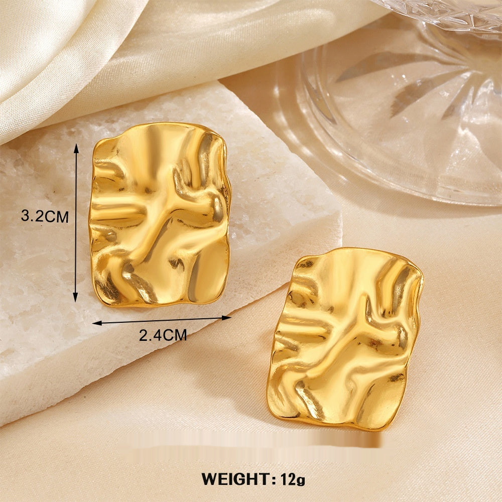 Geometric Round Personalized Hip Hop Fan-shaped Wings Real Gold Plated Earrings