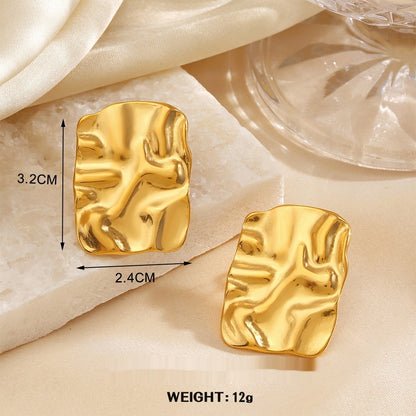 Geometric Round Personalized Hip Hop Fan-shaped Wings Real Gold Plated Earrings