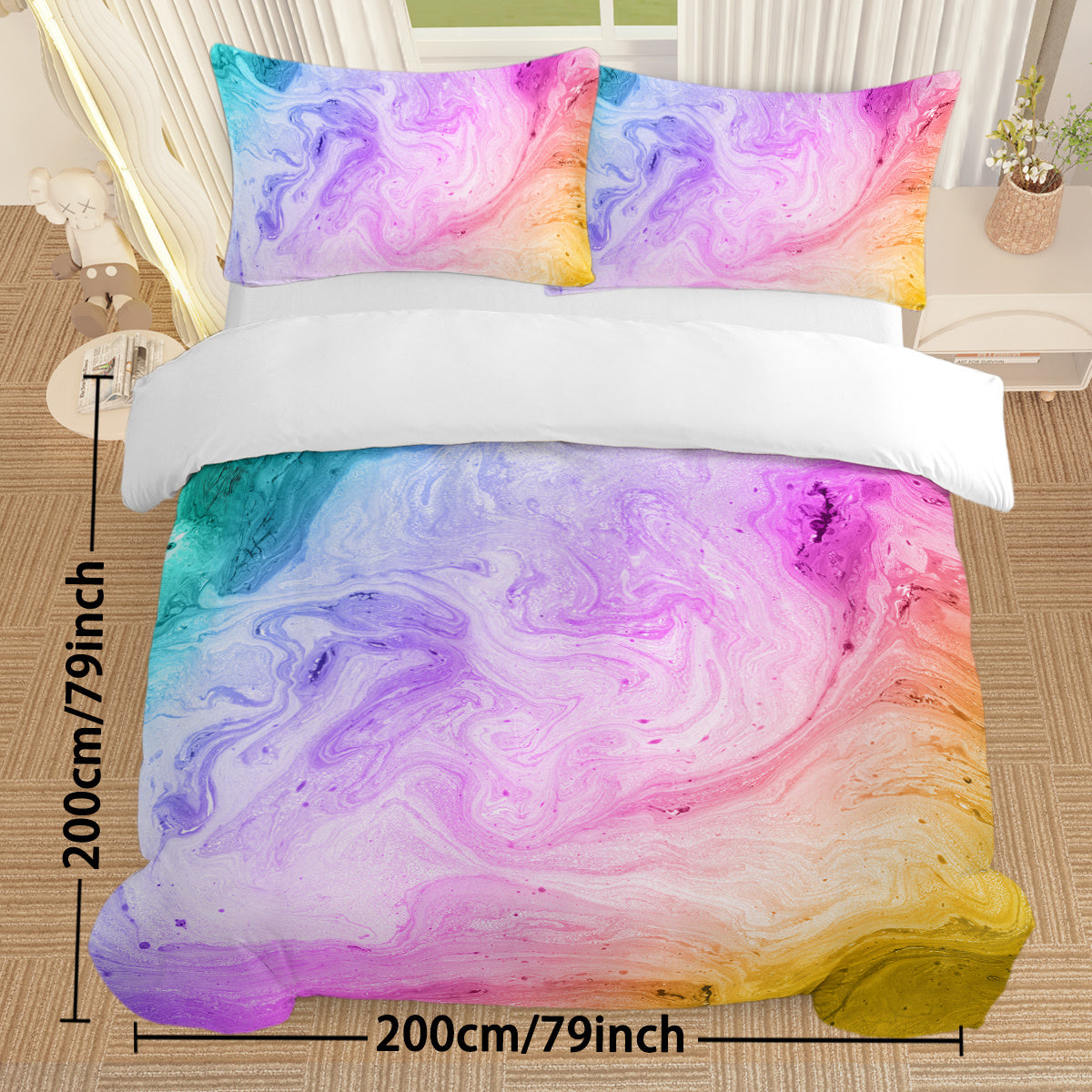 US & UK Local Girly Duvet Cover Rainbow Glitter Ombre Bedding Sets 3 Pcs Chic  Purple Blue Green Pastel Bed Spreads Sparkle Quilt Cover Set With 2 Pillow Shams