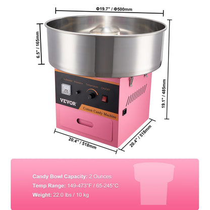 US Local VEVOR Electric Cotton Candy Machine, 1000W Candy Floss Maker, Commercial Cotton Candy Machine With Stainless Steel Bowl, Sugar Scoop, And Drawer, Perfect For Home Kids Birthday, Family Party Pink