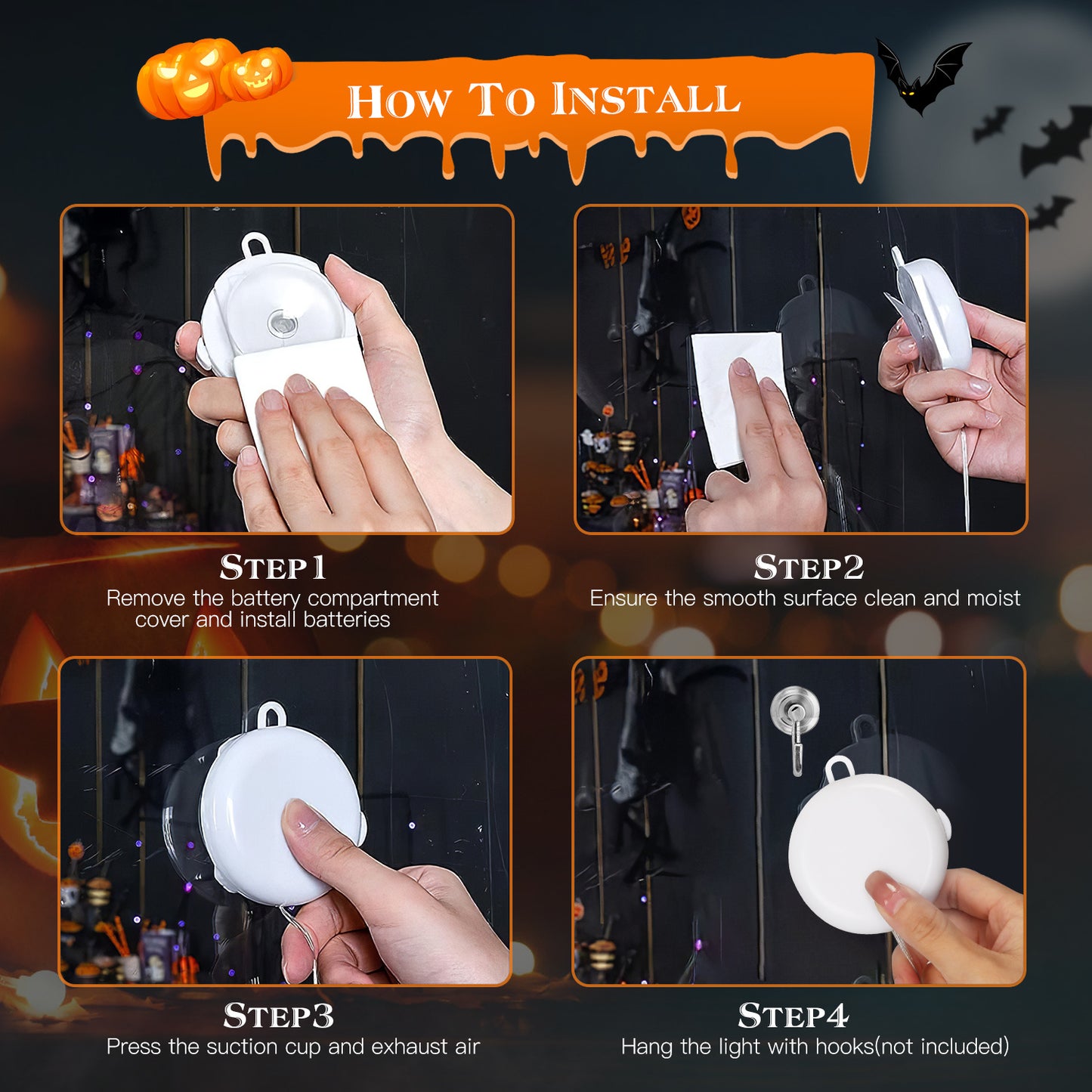 US Local Set Of 3 Pack Halloween Window Light Spider Witch Hat Pumpkin With Orange Light Hanging Halloween Decoration Light With Suction Cup Hanging Holes