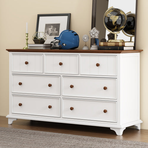 US Local Wooden Captain Seven-Drawer Dresser For Bedroom, Living Room, Kids' Room, White Walnut