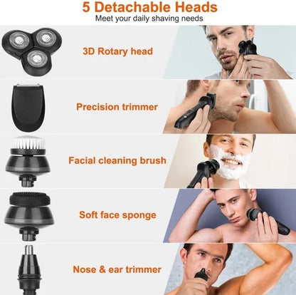 US Local 5 In 1 Electric Razor Shaver Rechargeable Cordless Head Beard Trimmer Shaver Kit IPX6 Waterproof Dry Wet Grooming Kit