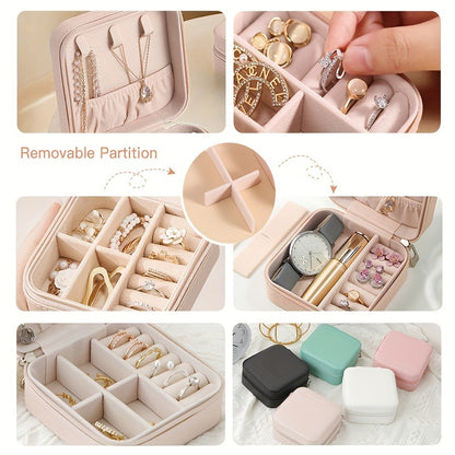 US Local 2pcs Portable Leather Jewelry Storage Boxes, Mini PU Jewelry Storage Boxes, Travel Jewelry Organizer Case, Black, White And Blue Jewelry Storage Boxes