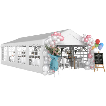 US Local 13' X 26' Heavy-Duty Outdoor Carport Party Event Tent, Patio Gazebo Canopy Pavilion With 4 Sidewalls & 8 Windows, White