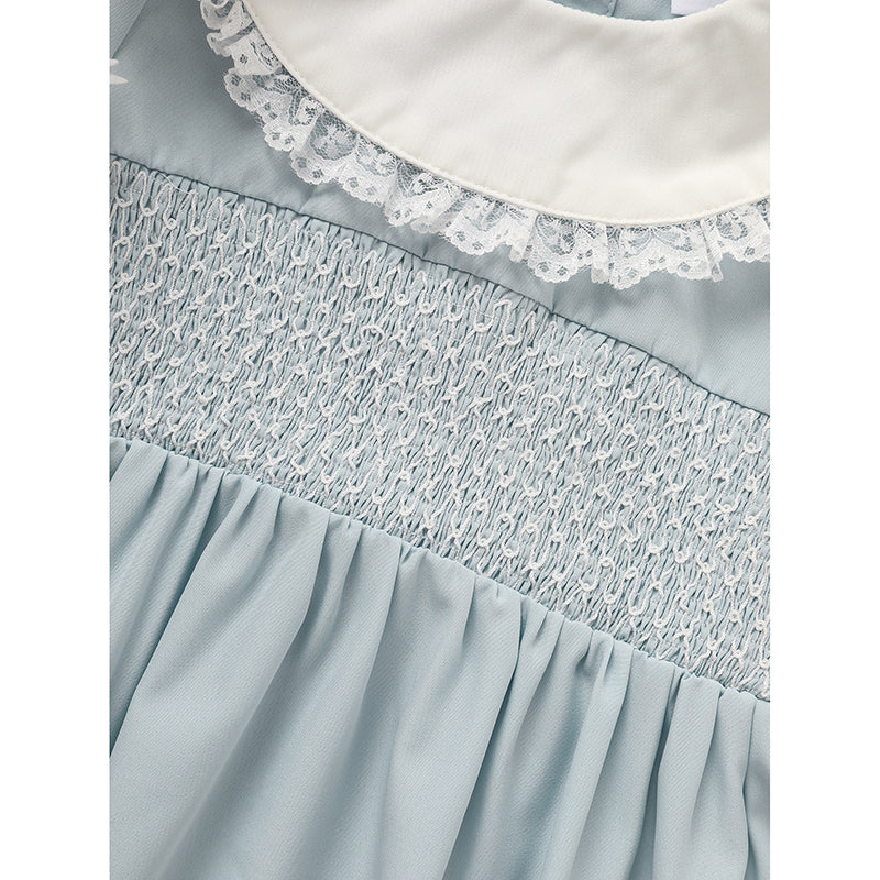 US Local Toddler Girls' Smocked Dress Cute Puff Short Sleeves Lace Crew Neck, Adorable Princess Party Dress