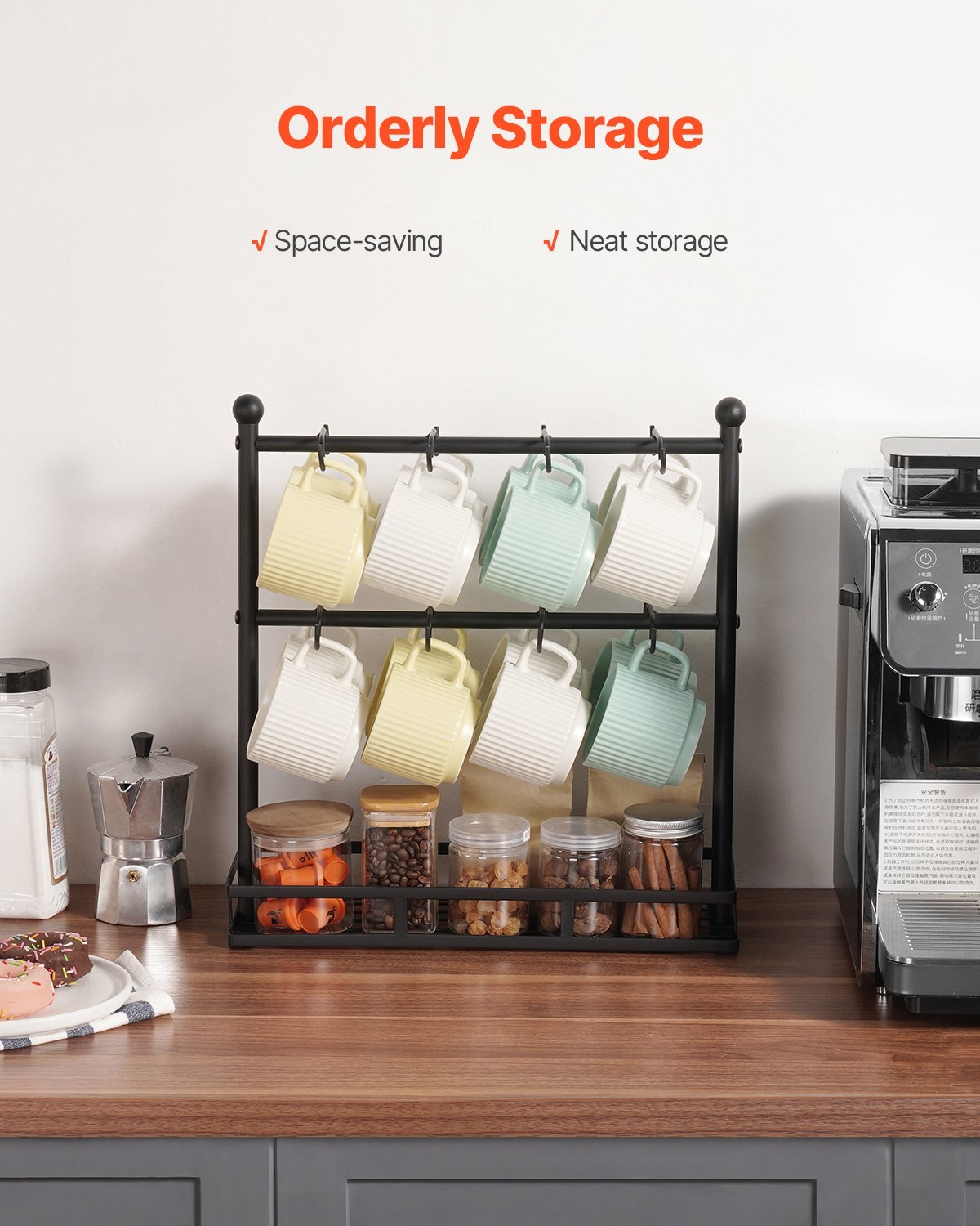 US Local Coffee Mug Holder For Countertop 16 Hooks Cup Rack With Storage Base Organizer