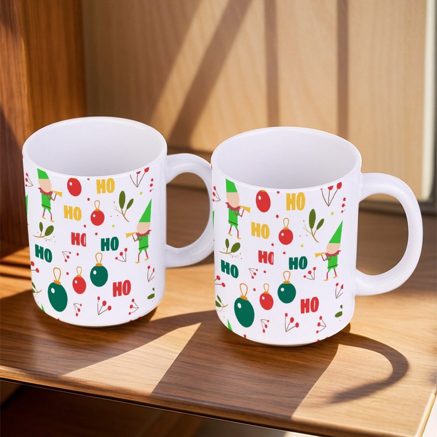 POD US Local White mug with full print, Christmas Elf Green 0071