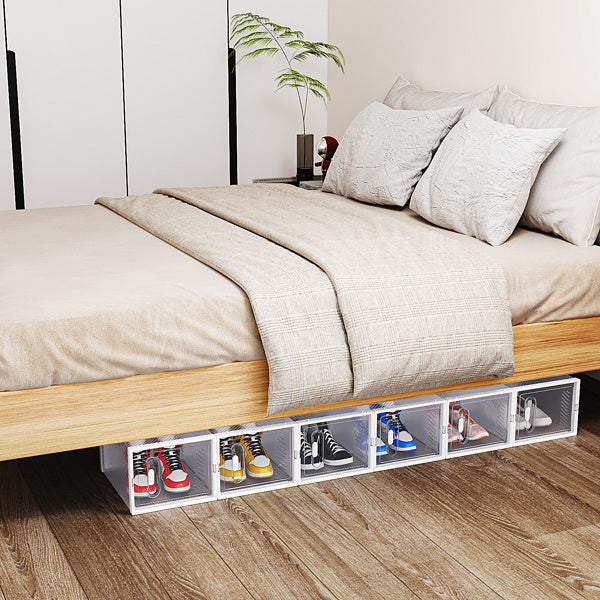 US Local White Medium 6PCS 35x25x19cm Shoebox, Plastic, Grid, Free Combination