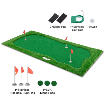 US Local 10x5 FT Golf Putting Green, Golf Training Mat With High-quality Turf, 3 Holes, 3 Flags And Cups For Indoor Outdoor