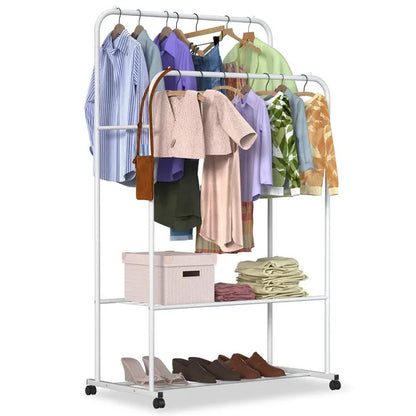 US Local Garment Hanging Rack Clothing Hanging Rail Pillow Shoe Display Organizer Stand Rolling Wheel Clothes Organizer