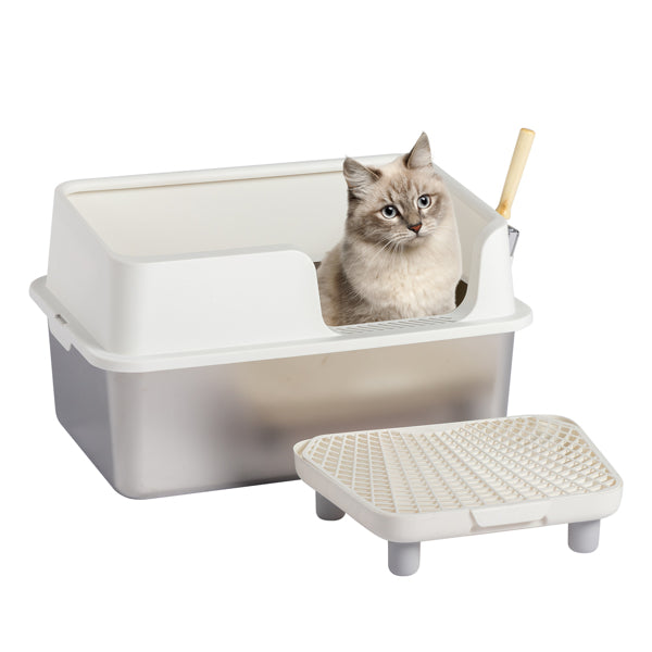 US Local Stainless Steel With Plastic, Buckle Style With Shovel, Foot Pad, White Litter Box