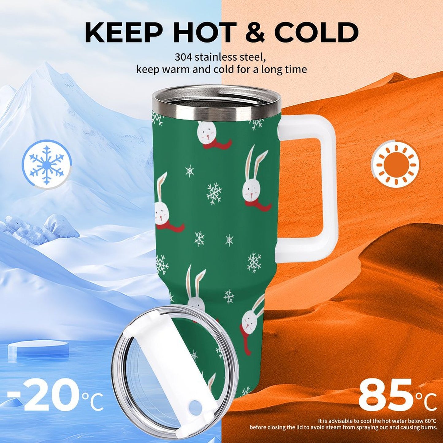 PHDT00013 POD US Local Tumbler 40 oz Large Capacity Car Cup Christmas Rabbit Snowflake