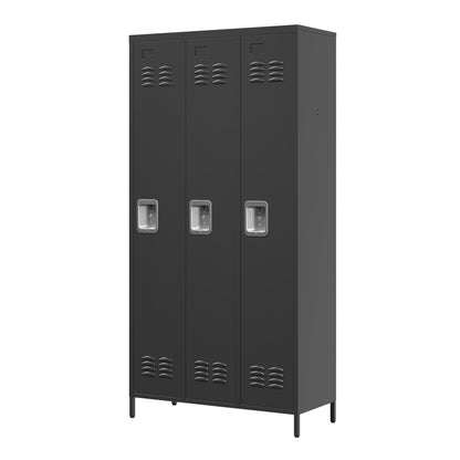 US Local 3 Door Metal Lockers With Lock For Employees,Storage Locker Cabinet  For Home Gym Office School Garage,Black