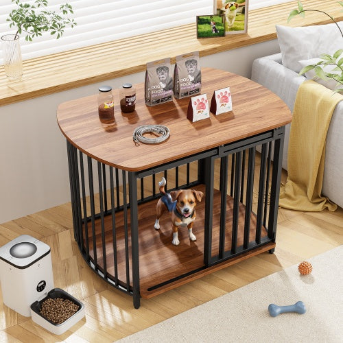 US Local 31.5 Furniture Style Dog Crate For Small And Medium Dogs, Wooden Cage Indoor Kennel Furniture, Modern Dog Crate End Table With Double-Doors