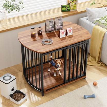US Local 31.5 Furniture Style Dog Crate For Small And Medium Dogs, Wooden Cage Indoor Kennel Furniture, Modern Dog Crate End Table With Double-Doors