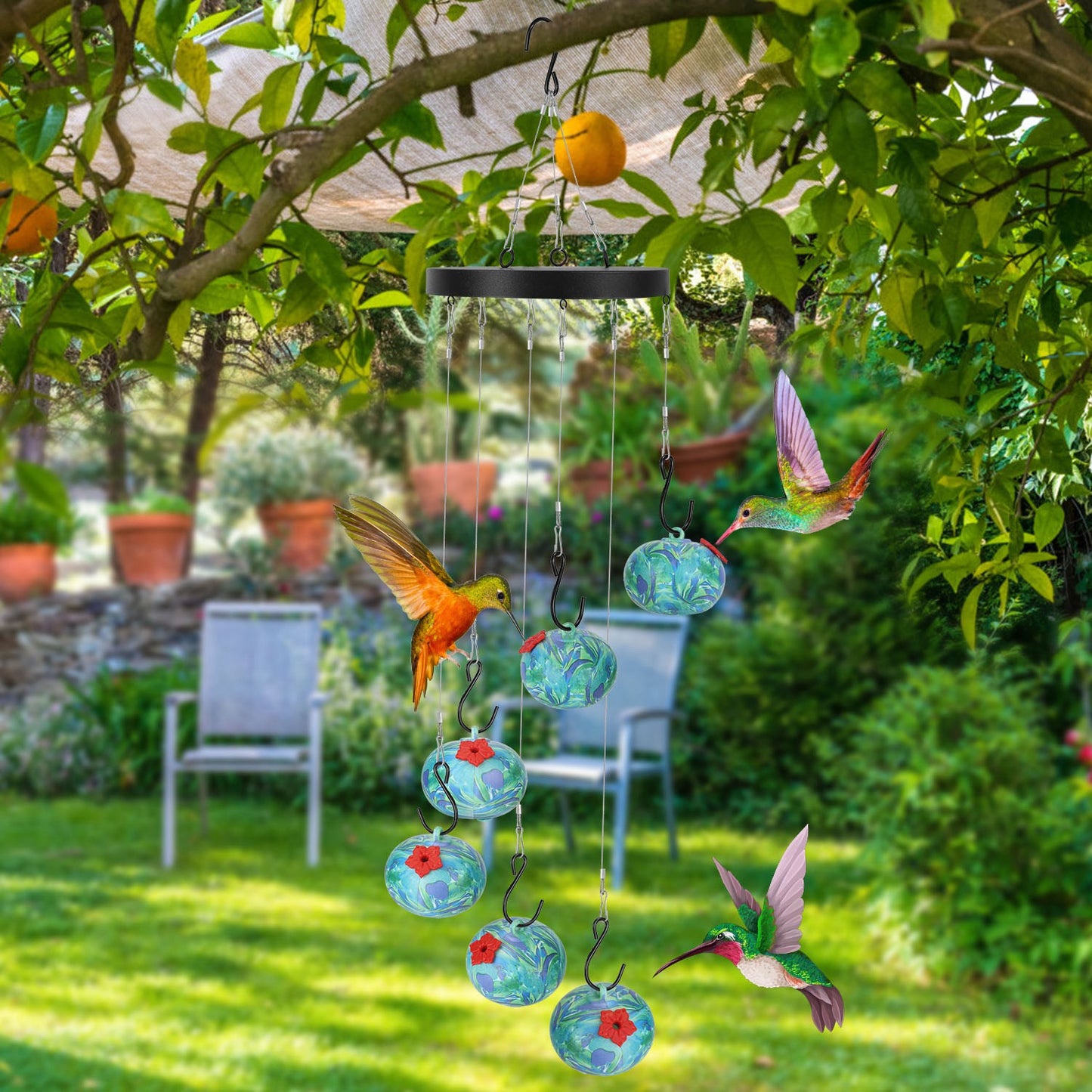 US Local 1Pc Wind Chimes Humming Bird Feeder Ant And Bee Proof Outdoor Hanging Hummingbird Feeder For Viewing Decoration For Garden Patio Yard Balcony