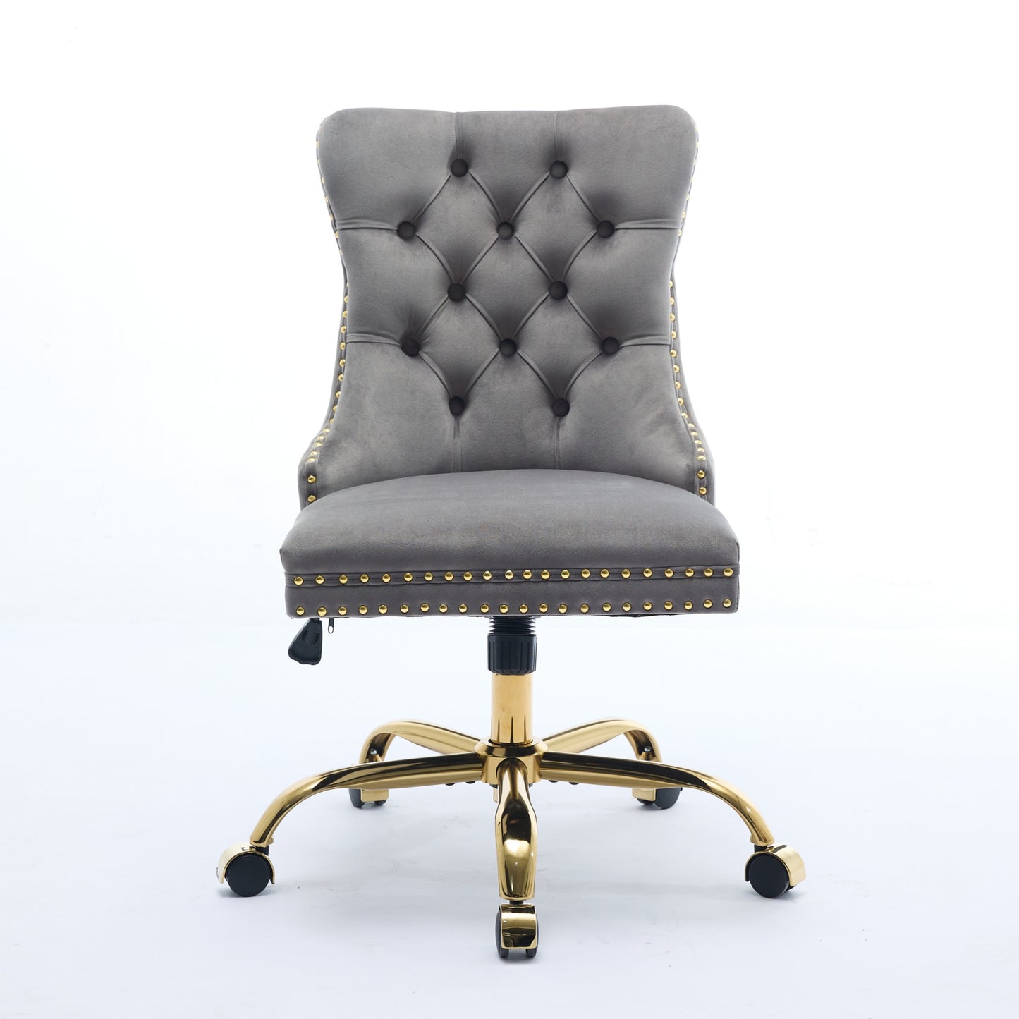 US Local A&A Furniture Office Chair,Modern Velvet Upholstered Tufted Button Home Office Chair With Golden Metal Base,Adjustable Desk Chair Swivel Office Chair Gray