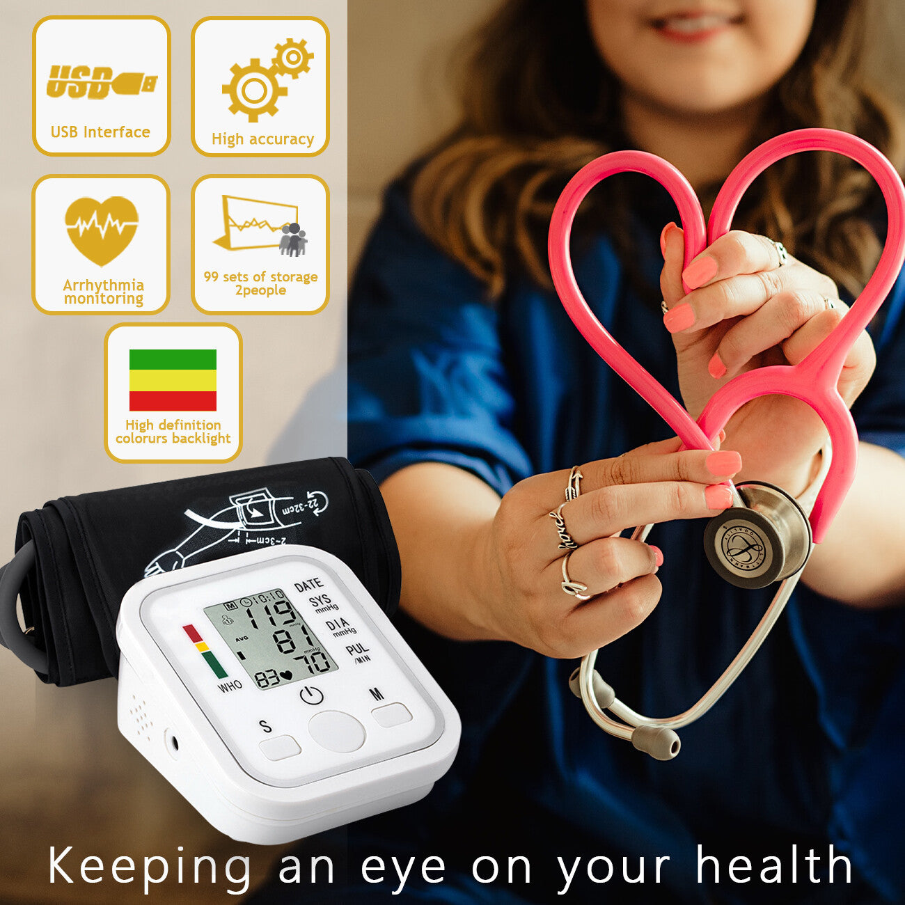 UK Local Automatic Upper Arm Blood Pressure Monitor Pulse Meter BP Machine Voice Talking
