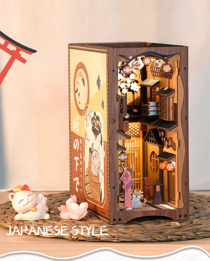 US Local CuteBee Handmade Craft Japanese Theme Sakura Theme Diy Book Nook With Light Night Light Model Dollhouse