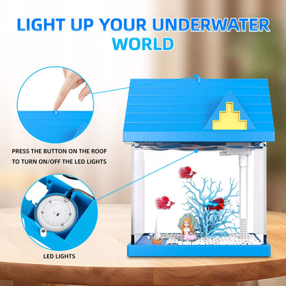 US Local FREESEA 2-gallon Acrylic Fresh-keeping Fish Tank, Equipped With Filtration And Lighting, Suitable For Shrimp, Jellyfish, And Goldfish, Ideal For Children's Bedrooms.
