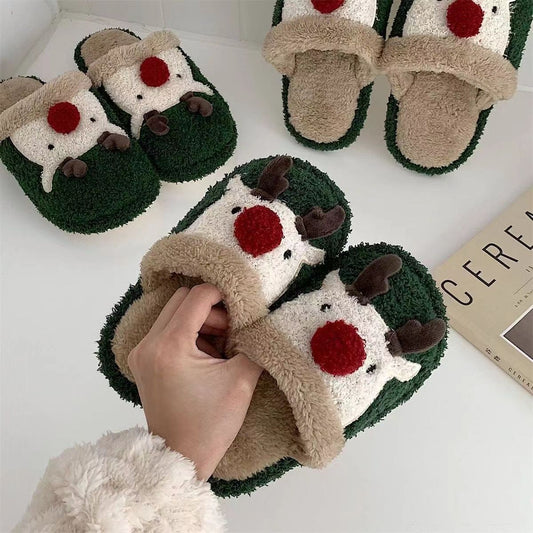 Fashion Non-slip Warm Christmas Elk Plush Shoes