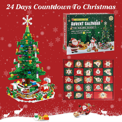 US Local 2025 Year Christmas Tree Building Set With LED Light Tabletop Christmas Building Block 24 Days Christmas Countdown Calendar For Boys Girls 3-6
