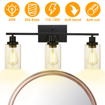 US Local 1Pc 3-Light Wall Sconce Lighting With Clear Glass Shade Bathroom Vanity Lamp Fixture Modern Mounted Light For Porch Mirror Living Room Bedroom Hallway