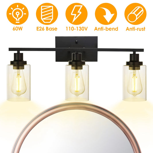 US Local 1Pc 3-Light Wall Sconce Lighting With Clear Glass Shade Bathroom Vanity Lamp Fixture Modern Mounted Light For Porch Mirror Living Room Bedroom Hallway