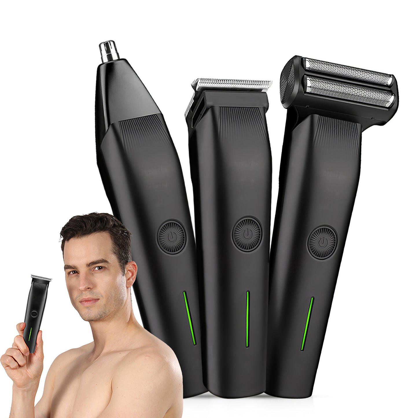 US Local Beard Trimmer, 3 In 1 Hair Clippers And Mens Grooming Kit, Face, Nose, Ear Hair Trimmer - Black