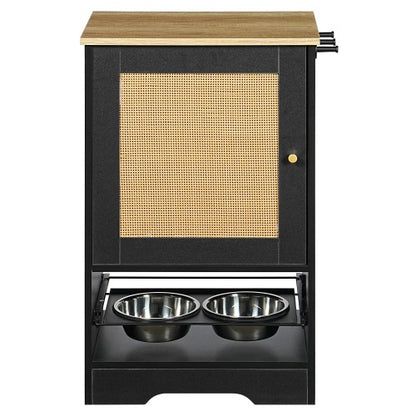 US Local Feeding Station With 1 Storage Cabinets, Pet Feeding Station With 2 Elevated Dog Bowls, Side Hooks, Anti-tip Kit, Hidden Pet Feeder Station For Feeding  Watering, Black