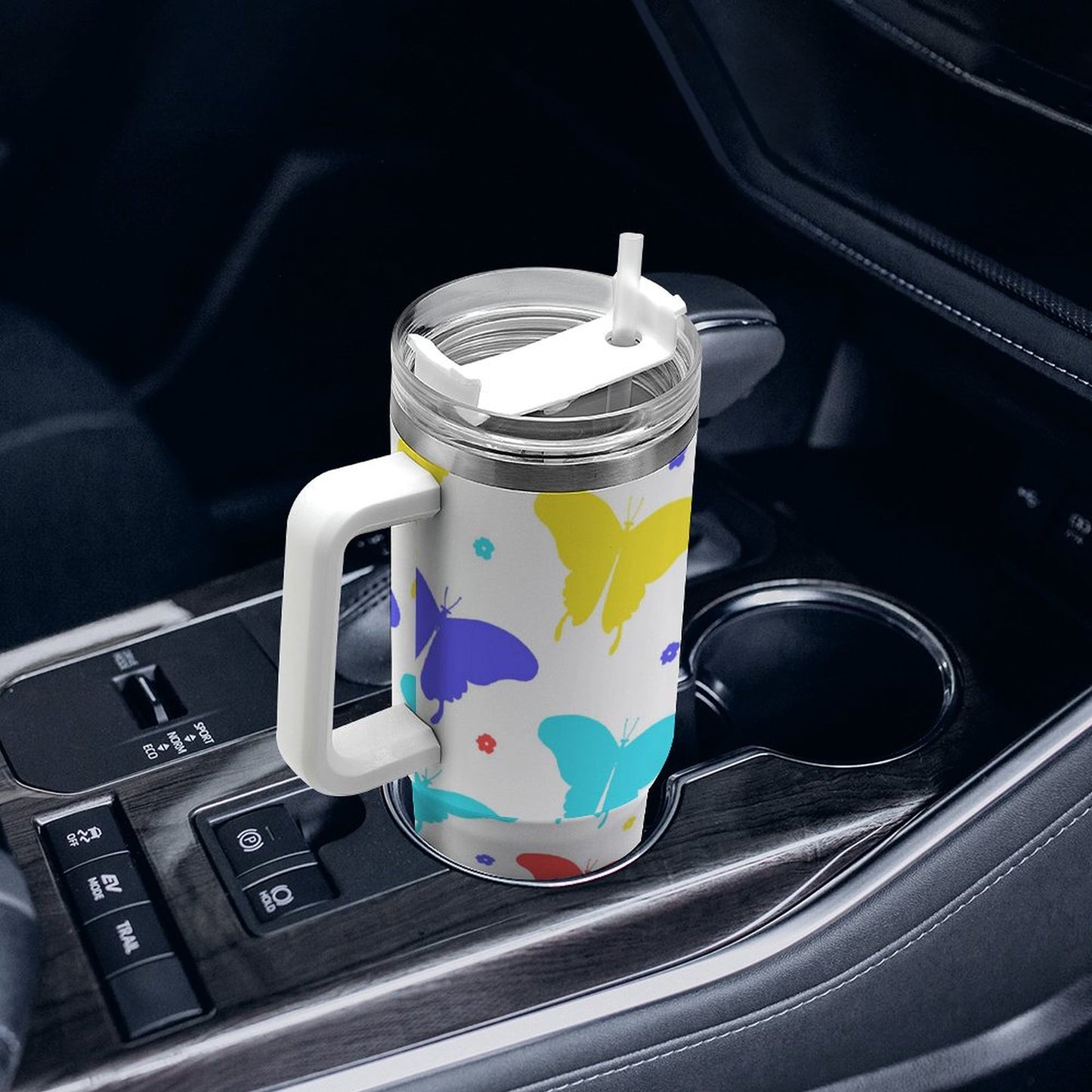 PHDT00495 POD US Local Tumbler 40oz Large Capacity Car Cup Butterfly Red Blue ellow