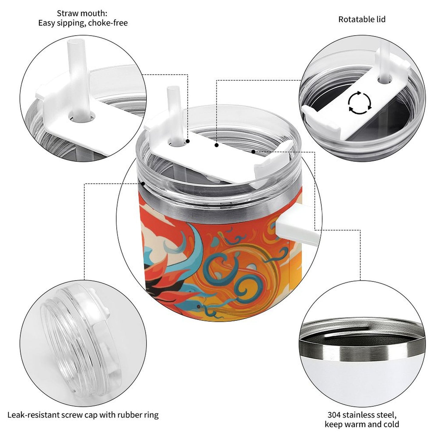 PHDT00532 POD US Local Tumbler 40oz Large Capacity Car Cup Dragons, Myths, Fields