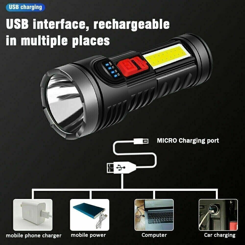 US Local LED Flashlight Torch Rechargeable Work Light Built-in Battery