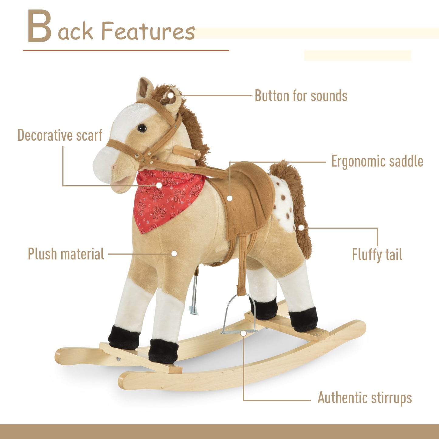 US Local Kids Plush Ride-On Rocking Horse Toy Cowboy Rocker with Fun Realistic Sounds for Child 3-6 Years Old