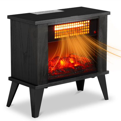 US Local ZOKOP HT1287B 120V 1000W 15in Fireplace Black Wood Free-standing - Quartz Tube - 2nd Gear Temperature Control - With Fake Firewood  - Single Color