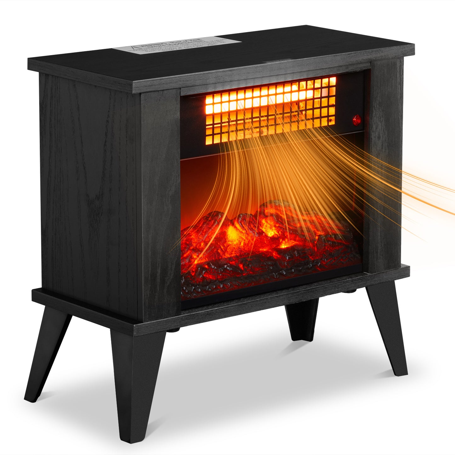 US Local ZOKOP HT1287B 120V 1000W 15in Fireplace Black Wood Free-standing - Quartz Tube - 2nd Gear Temperature Control - With Fake Firewood  - Single Color